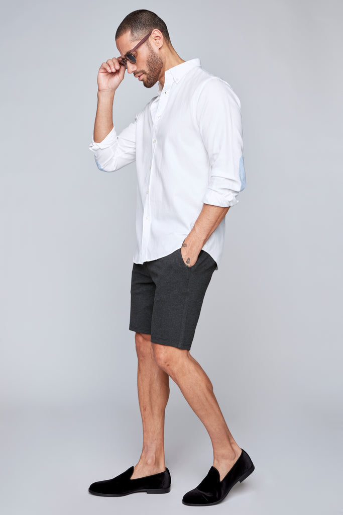 BILLY - Elastic Waist Ponte Knit Roll Up Shorts - Charcoal Mix s-l-a-c-k-e-r™