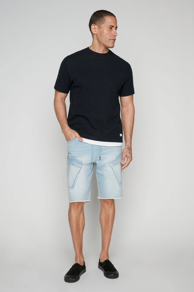 KRAVITZ - Mens 5-Pockets Pull-On Cargo Denim Shorts - Blue Bleach DNM.WORKS