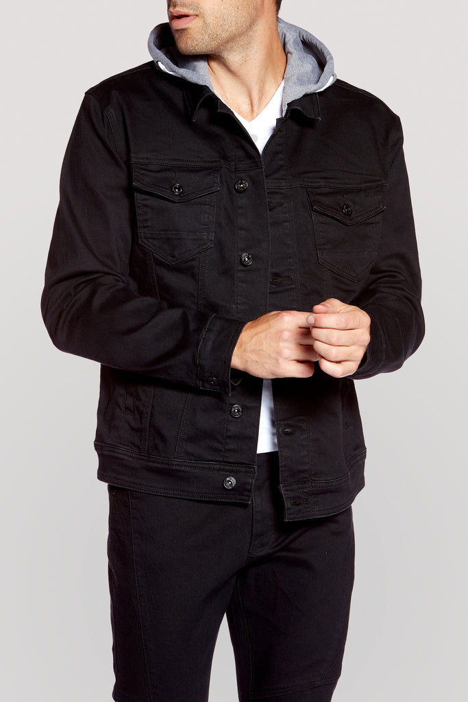 Men's Denim Jacket With Built-In Hood - Black BAUHAUS