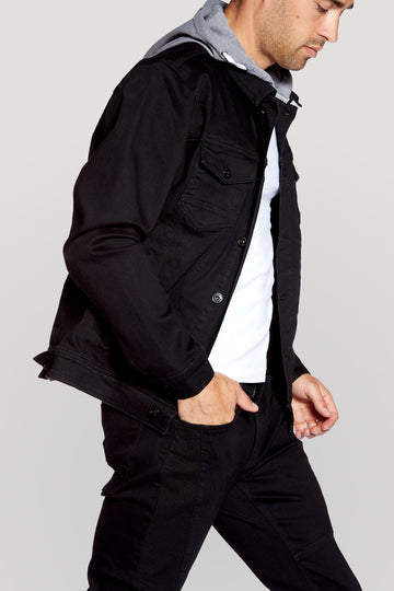 Men's Denim Jacket With Built-In Hood - Black BAUHAUS