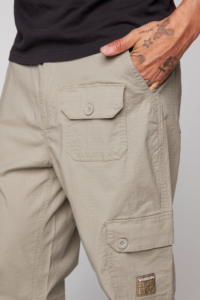 GELFAND - Loose Fit Cargo Pant with Adjustable Hems - Light Olive Ripstop VISION STREET WEAR