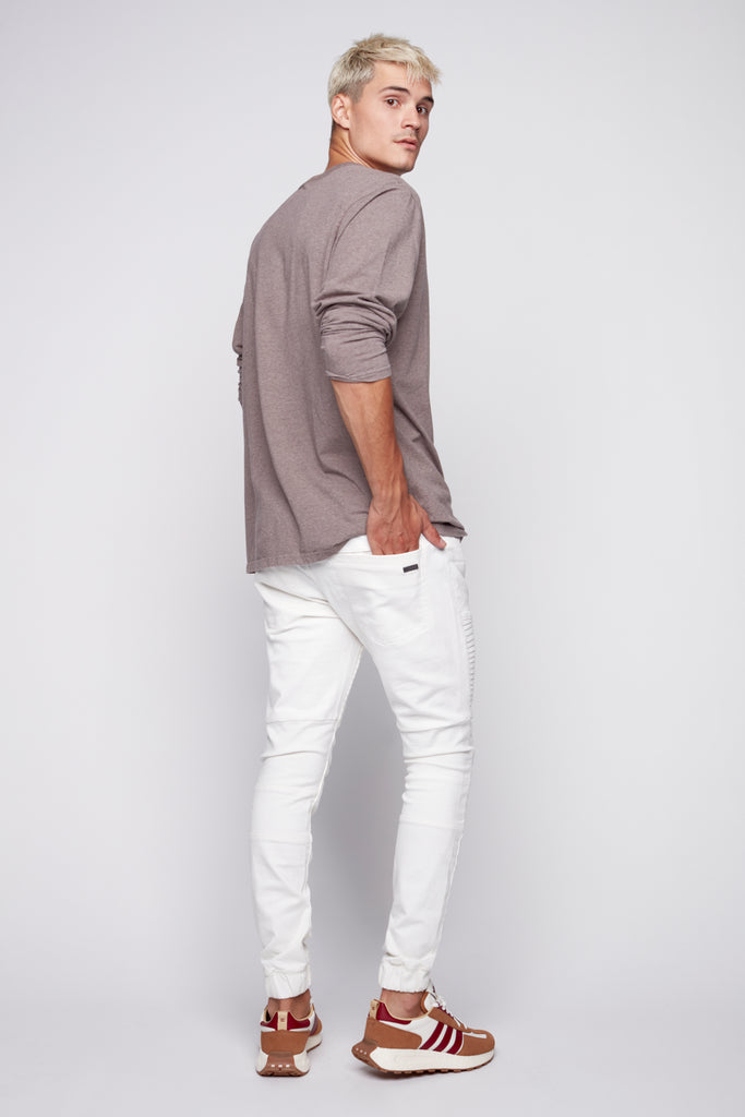 JACKSON - 5 Pocket Moto Pintuck Jogger - Off White - DENIM SOCIETY™