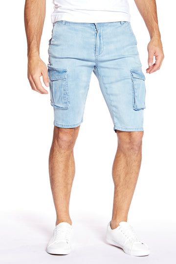 PRESLEY - Zip Front Cargo Shorts - Light Blue Bleach - DENIM SOCIETY™