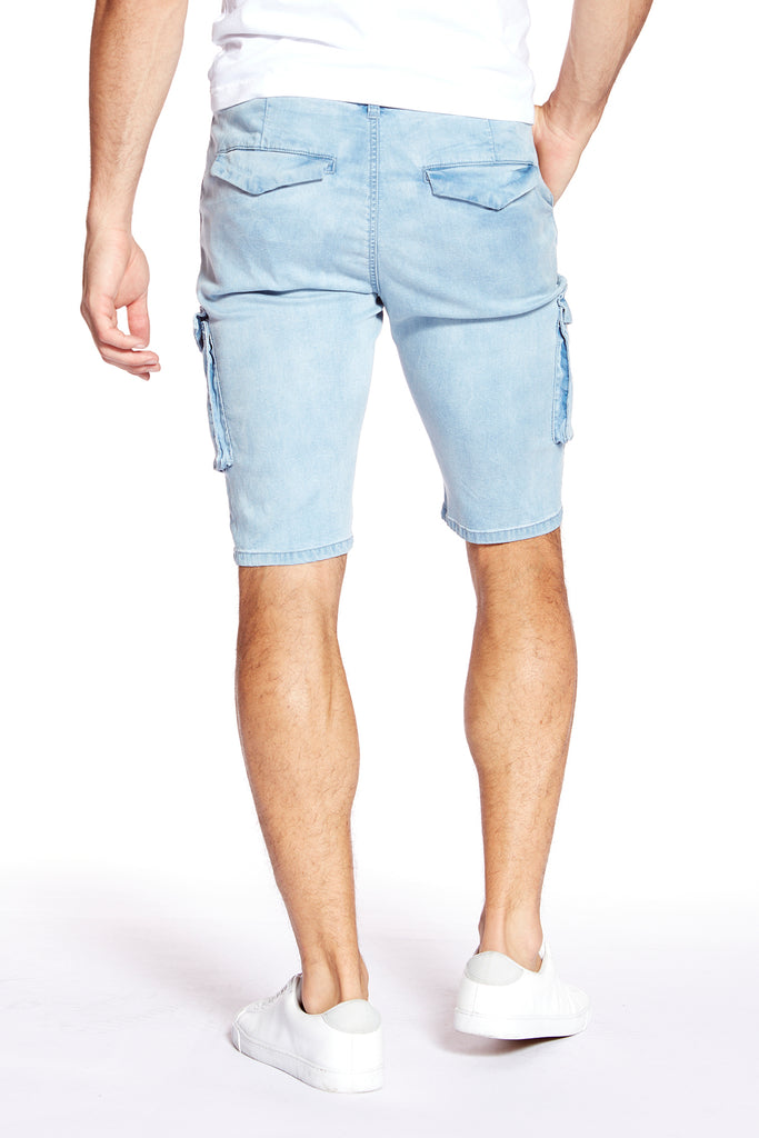 PRESLEY - Zip Front Cargo Shorts - Light Blue Bleach - DENIM SOCIETY™